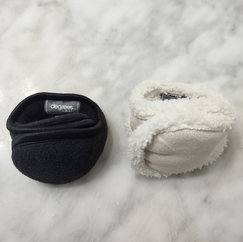 180s Degrees 2-pack the Original Earmuff White Suede Sherpa Fleece Black Fleece